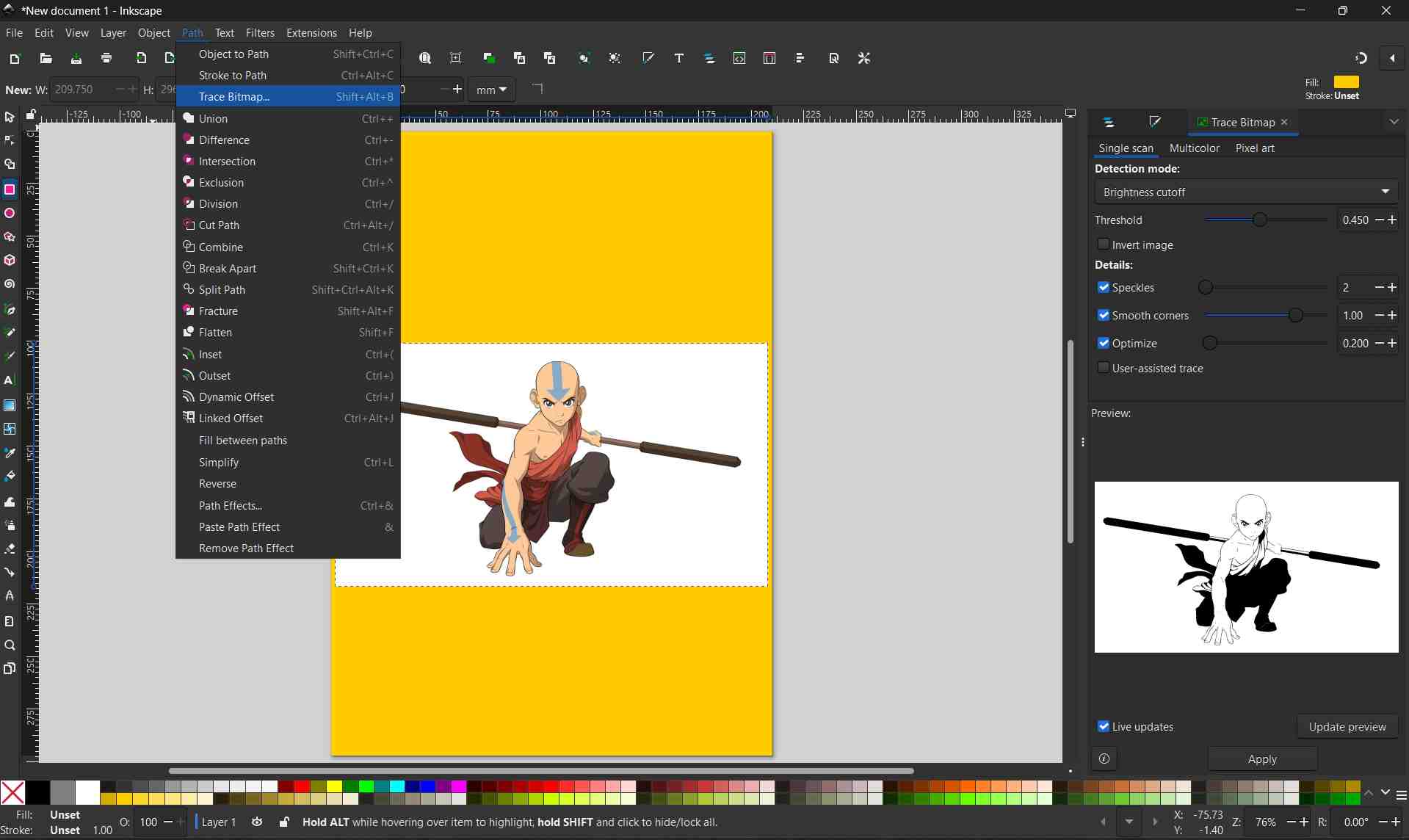 Tracing the bitmap of the vector image